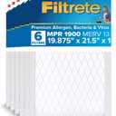 Filtrete 19.875x21x1 AC Furnace Air Filter, MERV 13, MPR 1900, Premium Allergen, Bacteria & Virus Filter, 3-Month Pleated 1-Inch Electrostatic Air Cleaning Filter, Pack of 6