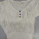 CUPSHE Women Crochet Swim Cover Up Short Sleeve V Neck Bathing Suit Beach Dress Summer Swimwear Coverups (Beige, M)