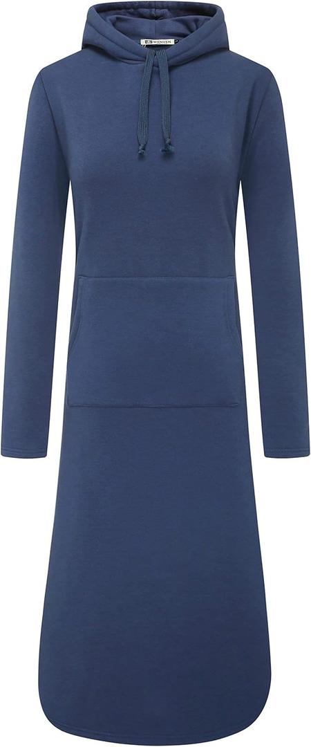 WenVen Womens Long Hoodie Dress Thicken Fleece Lined Pullover Sweatshirt (XX-Large, Navy)
