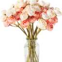 Hananona 18 Pcs Artificial Silk Rose Flowers Ranunculus Bouquet Fake Pink Peony for Home Decorations,Weddings (Pink, 2)