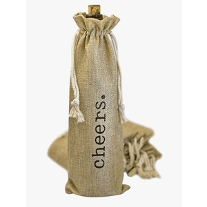 Supply Friend Burlap Wine Bag - 12 Jute Wine Bottle Gift Bags with Drawstring and Cheers Print for Party Favors, Wedding, Birthday, Housewarming, Christmas, Holiday & Wine Tasting Party