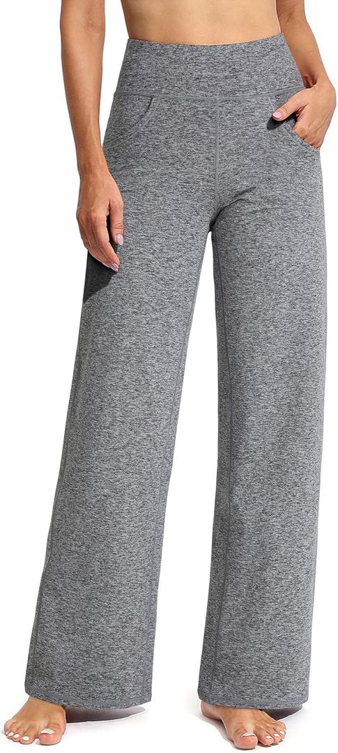 Promover Wide Leg Pants Woman Yoga Pants with Pockets Stretch Loose Casual Lounge Sweatpants Petite/Regular/Tall (XX-Large Short, Heather Grey)
