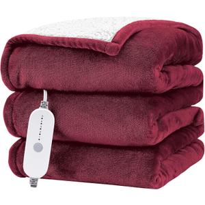 HYLEORY Heated Electric Blanket Twin 62"x84" Soft Fleece & Flannel with 5 Heating Levels & 10 Hours Timer Auto Shutt Off, ETL Certified, WashableHeated Blanket for Body-Red