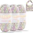 Yarniss Metallic Crochet Yarn for Knitting, Round Hollow Cotton Sparkle Yarn for Bag 3 Skeins of 100g/82yds(Rainbow)