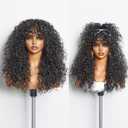 GORGIUS Glueless Curly Wig with Bangs Natural Black Synthetic Curtain Bang with Realistic Scalp Put On and Go 20 Inch