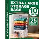 10 PACK 25 Gallon Extra Large Storage Bags, 35.5"x 24"x 7" Resealable Clear Zipper Bags with Handle, Heavy Duty Big Bag for Clothes Pillow Travel Moving, Expandable Bottom, 8 Mil Thick