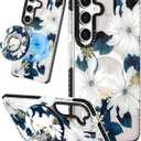 Lotadilo Cute Case for Samsung Galaxy A16 for Women Girls - Funny Blue Flower Design Compatible with Magsafe Magnetic Ring Holder Kickstand Fashion TPU Phone Covers