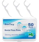 50 Count Dental Floss Picks – Mint Flavored Flossers with Built-in Toothpick for Deep Cleaning