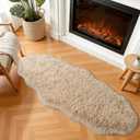 Runner Rug for Bedroom Hallways, 2x5 Feet Soft Non Slip Fluffy Shag Throw Rug for Bedside, Long Furry Shaggy Carpet for Living Room Home Decor, Beige