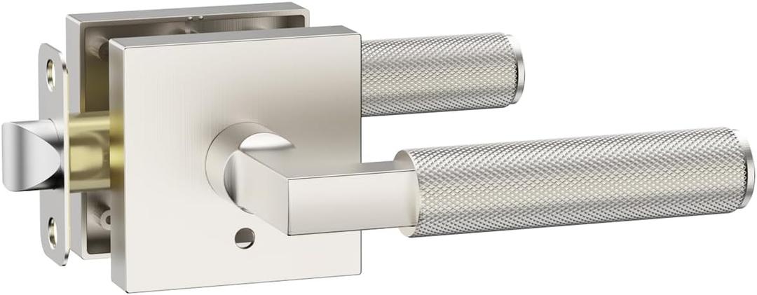 Asidrama 1 Pack Brushed Satin Nickel Privacy Door Handles, Door Lever with Door Knobs Indoor for Bedroom or Bathroom, Heavy Duty Door Handles Interior with Locks for Left Right Sided Doors