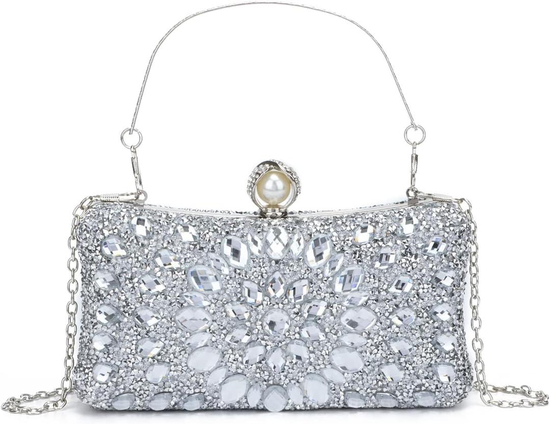 Lanpet Women Clutches Multicolor Crystal Rhinestone Evening Handbag Chain Strap Shoulder Bag (Silver) Lanpet Women Clutches Multicolor Crystal Rhinestone Evening Handbag Chain Strap Shoulder Bag (Silver)