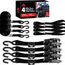 Jack Boss Ratchet Tie Down Straps Set,1500 lbs Break Strength, 1" x 15' Heavy Duty Ratchet Straps with 4X Soft Loops Padded Handles Coated S Hook, Fits for Moving Appliances Motorcycle ATV Truck,Black