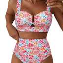 Herseas Women's 2 Piece U Wire Cutout Bikini Sets Floral Print High Waisted Swimsuit 2026 Summer Beach Swim Bathing Suit XL
