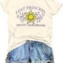 Magic Princess Shirt Embroidered Sun Graphics Shirts Cute Sunshine Tshirts Vacation Short Sleeve Tops (Beige, L)