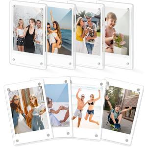 DomeStar Magnetic Acrylic Picture Frame 2.4 x 3.5 Inch, 8 Pack Double-Sided Holder for Refrigerator, Locker, or Metal Cabinet, Fits Instant Photo, Mini Film, Retro Camera, Notes & Pictures