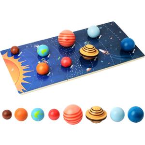 Wooden Solar System Model Board, Montessori Toys Planets Puzzle Science STEM Space Learning for Kids 4-8 with 3D Planets Models, Prechool Educational Gift for Boys Girls