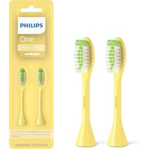 Philips One by Sonicare Genuine Replacement Electric Toothbrush Heads, 2 Brush Head Pack Up to 6 Month Supply, Mango Yellow, BH1022/02