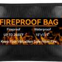 Fireproof Document Bag (10"x13.5"), Waterproof Holder with Zipper for Passport, Important Papers, Cash, Money and Valuables, Secure Storage Organizer for Travel, Home, Office