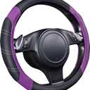 CAR PASS Line Rider Microfiber Leather Sporty 14.5-15 inch Steering Wheel Cover Universal Fits for 95% Truck,SUV,Cars, Anti-Slip Safety Comfortable Design (Black Purple)