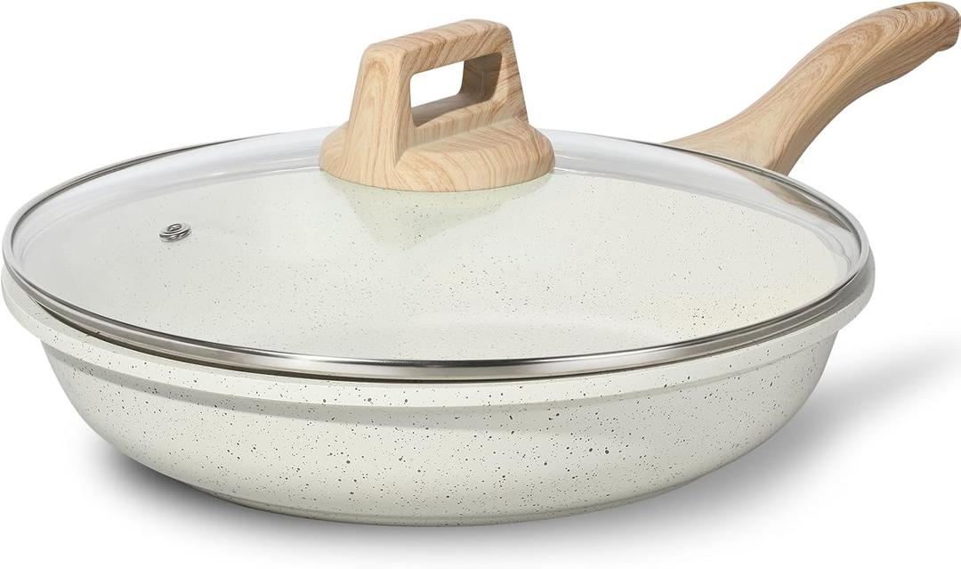 ESLITE LIFE Nonstick Ceramic Frying Pan Skillet with Lid, Non-Toxic Egg Omelette Kitchen Cooking Pans Compatible with All Stovetops (Gas, Electric & Induction), PTFE & PFOA Free (White, 8" w/Lid) ESLITE LIFE Nonstick Ceramic Frying Pan Skillet with Lid, Non-Toxic Egg Omelette Kitchen Cooking Pans Compatible with All Stovetops (Gas, Electric & Induction), PTFE & PFOA Free (White, 8" w/Lid)