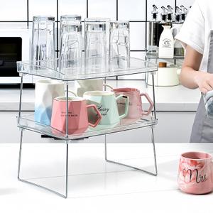 Folding Storage Shelf Organizer, Stackable Kitchen Cabinet Shelves 11.68.35.9 Inch Folding Countertop Shelf Rack for Pantry, Spice, Dishes (2 Pack)