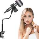 Purple River Hands Free Hair Dryer Holder 19inch, Flexible Gooseneck Desktop Blow Dryer Holder and Universal Clip, Adjustable Strong Metal Base Clamp,Suitable for sitting use Easy Installation