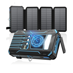 Solar Charger Power Bank - 48000mAh Wireless Portable Charger Built-in 4 Cables and 4 Solar Panels, PD QC 3.0 Fast Charging USB C Battery Pack with Flashlight for Camping Travel (Blue)