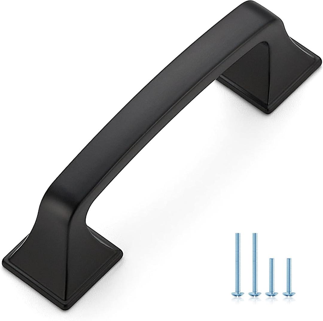 Ravinte Solid 3 Inch Square Foot Cabinet Pulls - Matte Black Arch Pulls - Kitchen Cabinet Hardware - Flat Black Drawer Handles - 15 Pack
