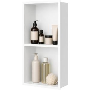 Stainless Steel Shower Niche with Double Shelves, 24" X 12" Shower Shelves Organizer, Recessed Niche for Wall Insert, Bathroom Storage Shower Shelf for Inside Shower, No Tile Needed, White
