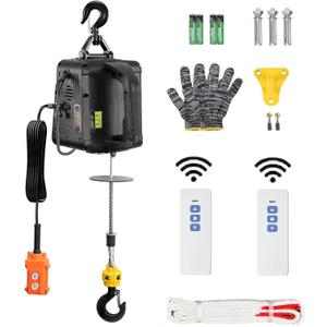 VEVOR 3-in-1 Electric Hoist Winch, 1100lbs 1500W Portable Power Winch Crane, 110V/120V 22.9 ft Lifting Height, 13 ft/min with Manual, Wired and Wireless Remote Control, Overload Protection (Black)