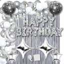 Disco Birthday Party Decorations - 87pcs Disco Happy Birthday Party Decorations Silver Backdrop Disco Birthday Balloons Ball Decor 60s 70s 80s Cool Retro Silver Birthday Decorations Women Men