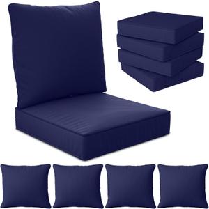 24" x 24" x 6" Outdoor Deep Seat Cushions Set - 4 Set Waterproof & Fade Resistant Patio Furniture Replacement Cushions, Non-Slip Outdoor Cushions Fit Loveseats, Couches, Chairs, and Sofas. (Navy Blue)