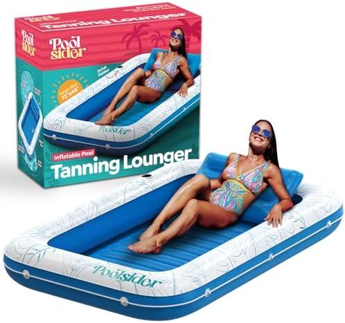 Premium Inflatable Tanning Pool Lounger | Large Inflatable Tanning Bed for Adults - 4 in 1 Multipurpose Suntan Tub | Pool Floats Adults, Inflatable Pool Float | Tanning Float - Sunbathing Pool Raft