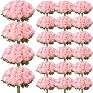 150 x Ovveroche 150 Pcs Artificial Roses Long Stem Silk Flowers Light Pink