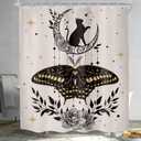 KOMLLEX Boho Cat Moth Shower Curtain for Bathroom Decor 60Wx72H Inches Vintage Tarot Sun Star Goth Gothic Mystic Moon Phase Witchy Floral Leaves Fabric Waterproof Polyester 12 Pack Hooks