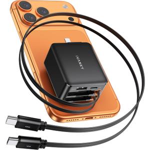 iVANKY Smallest 4-in-1 Retractable GaN Wall Charger for iPhone 17 Air, 45W USB C Charger Block with Dual USB C Cables, Fast Charging 4-Port Adapter for 16/15/14 Pro Max, AirPods Pro 2/3, Samsung