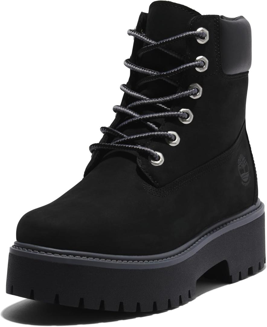 Timberland Womens Stone Street 6" Waterproof Boot (7.5, Jet Black)