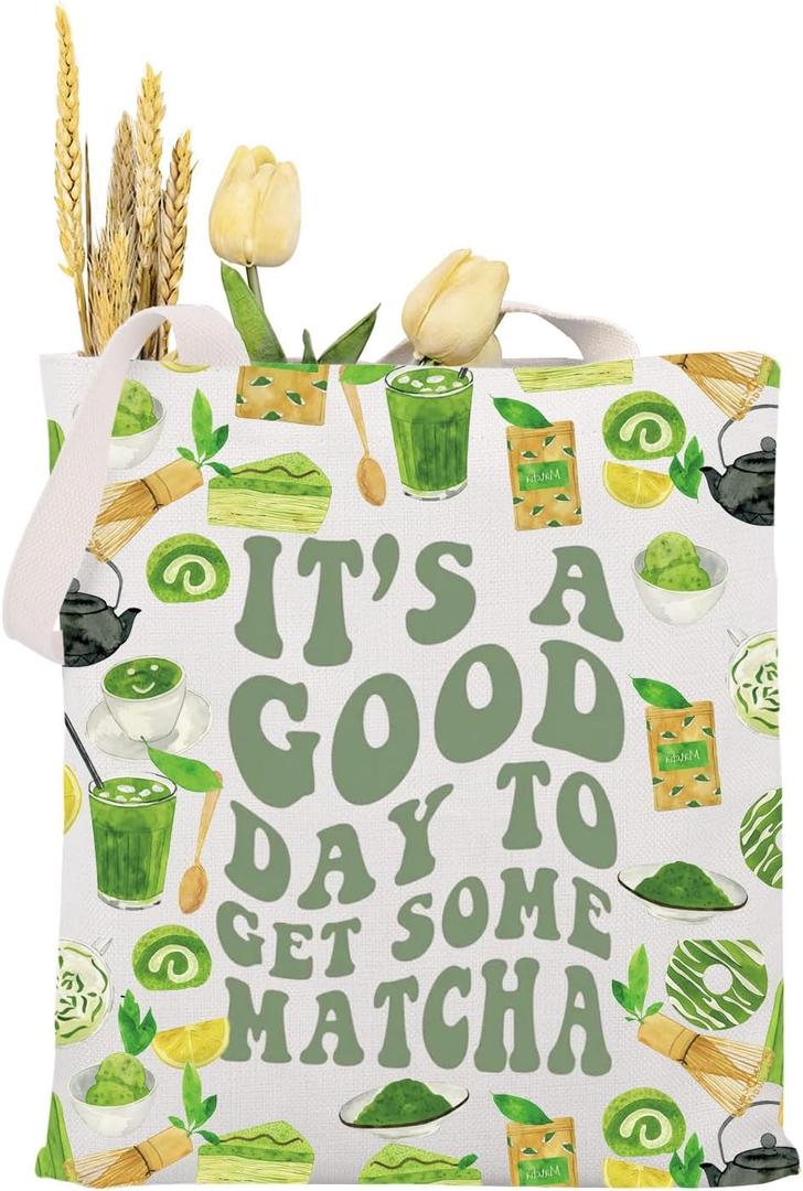MAOFAED Its A Good Day To Get Some Matcha Canvas Tote Bag Matcha Lover Gift Shoulder Bag Handbag For Shopping Travel