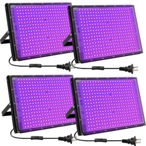 300W LED Black Lights for Glow Party, Black Light Flood Light IP65 Waterproof 395nm UV Blacklight Floodlight Purple Black Light Spotlight Fluorescent UV Light Lamp for Halloween Decor (4 Pack)