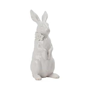 Braxio Porcelain Easter Bunny Decorations - Standing Rabbit Figurine with Flower for Easter & Spring Home Decor, Table Centerpiece, Gift for Bunny Lovers 3.8 x 4 x 10 Inch