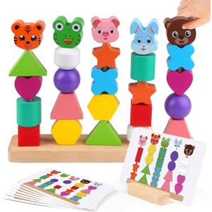 Montessori Toddler Game Toys for Boys Girls 2 3 4 Years Old, Cute Animal Vivid Colors Shape Sorting & Stacking Toy Building Blocks Early Learning Educational Toys Easter Basket Stuffers