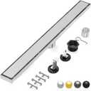 DLONE Linear Shower Drain | 48" AISI 304 Stainless Steel Shower Drain | Linear Drain with 2-in-1 Tile Insert Panel & Adjustable feet | Floor Drain in Kitchen, Bathroom, Shower Room (Brushed Nickel) (Silver)