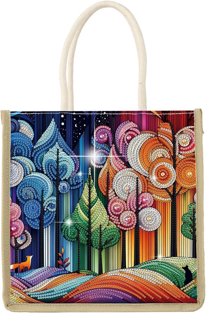 DIY Diamond Painting Canvas Tote Bag with Fantasy Forest Design, Artistic Diamond Art Handbag for Adults, Reusable Crystal Art Storage Bags with Handles, Portable Storage Bag for Woman Man