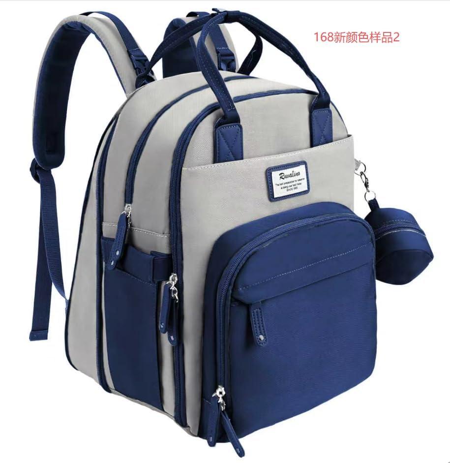 RUVALINO Diaper Bag Backpack-Multifunction Baby Travel Bag with Changing pad, Insulated Bottle Holders & Pacifier Case, Large Capacity, Waterproof, Gray-Blue, 11.8x7.8x16.5 Inch