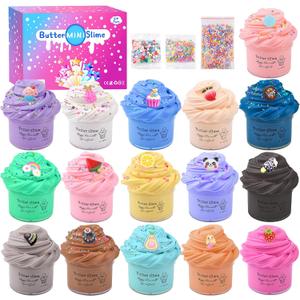 16 Pack Mini Butter Slime Kit, With Pink Watermelon & Lemon Slice Scents. Mermaid Slime Included - DIY Scented Slime Party Favor and Stress Relief Toy for Boys & Girls