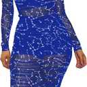 LYANER Women's Mesh Long Sleeve Bodycon Dress 3 Piece Outfit with Cami Shorts S