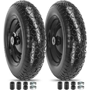 14.5 4.80/4.00-8 Flat-free Solid Tire and Wheel with 3/4 & 5/8 Bearing 3" -6" Centered Hub for Yard Cart Garden Wagon