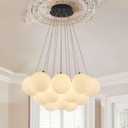 Bubble Chandelier,12-Lights Milk Glass Bubble Chandeliers Lighting, Modern Nordic Large Globe Chandelier, Mid-Century Ball Pendant Light Fixture for Dining Room,Hallway,Island