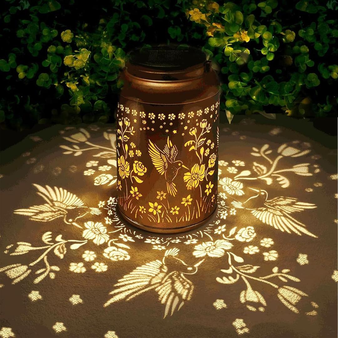 Mothers Day Gifts Birthday Unique,Hummingbird Solar Lanterns Outdoor Waterproof Gifts for Women Mom Grandma,Metal Bird Decor Lantern LED Decorative Light for Garden,Yard,Patio,Lawn Backyard