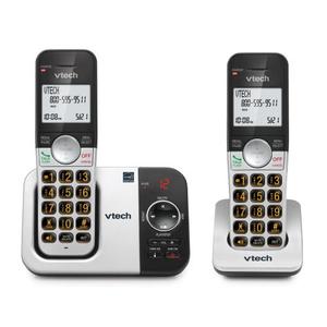 VTech VG2322 Cordless Phone with Answering Machine  2 Handsets, Large Backlit Display, Big Buttons, FullDuplex Speakerphone, Caller ID, 14Min Digital Answering System, Easy Setup  Silver/Black